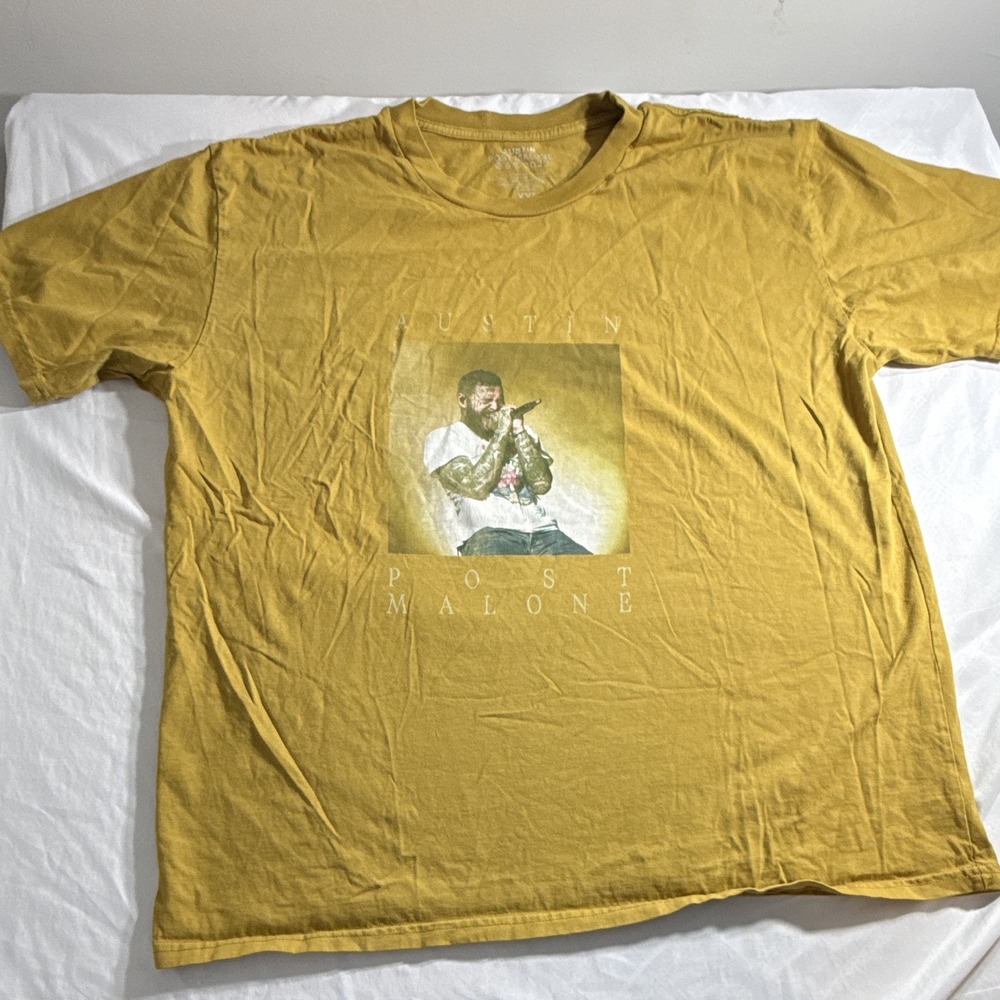 Post Malone Austin Tour T-Shirt XXL Yellow 2023 Rap Hip Hop Music Tee